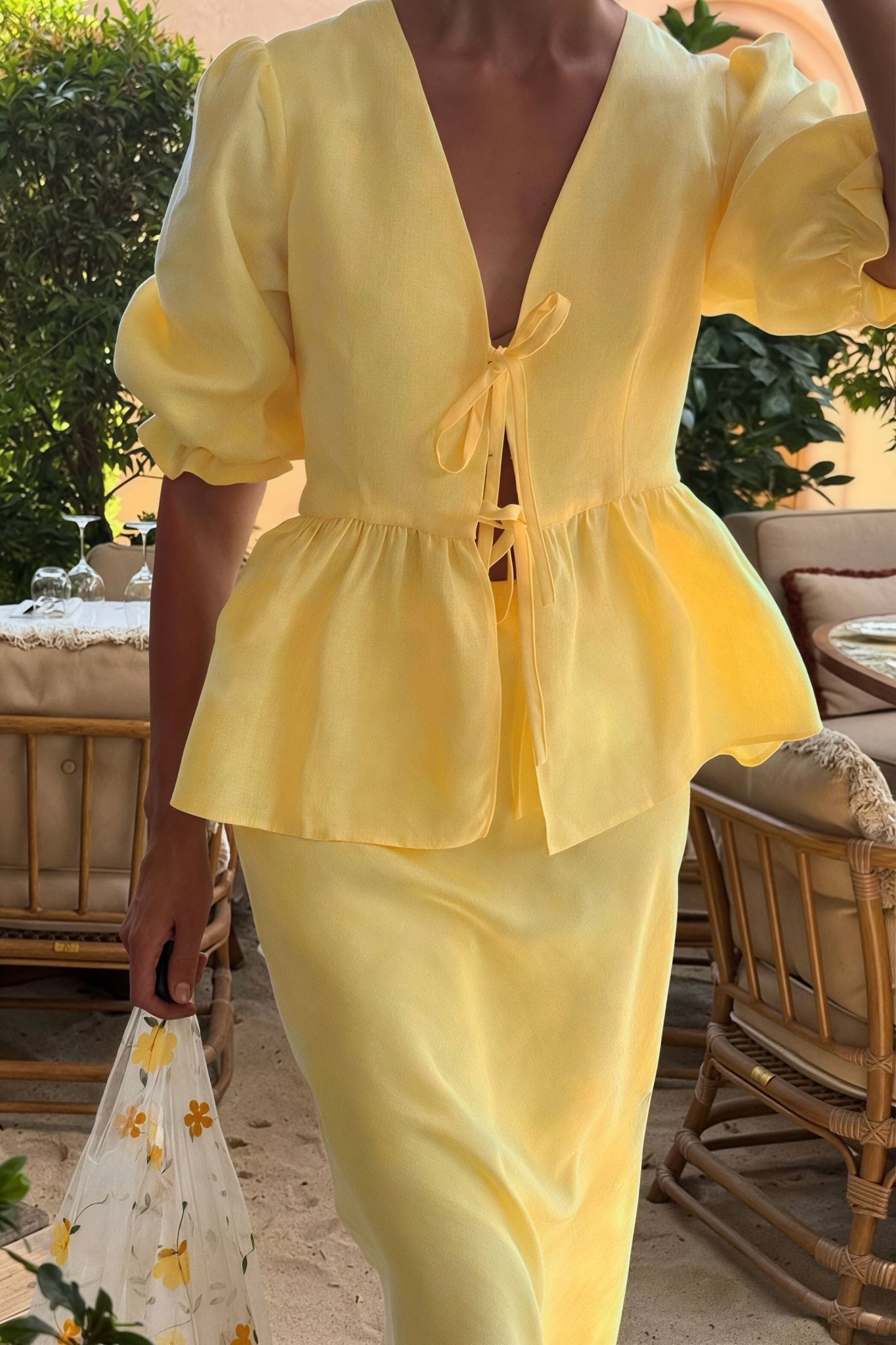 SOERA Indra Tie - Front Ruffle Skirt Set - Sets -  Yellow M