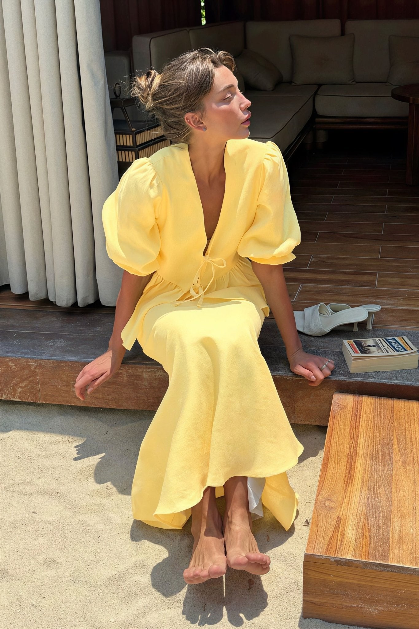 SOERA Indra Tie - Front Ruffle Skirt Set - Sets -  Yellow M