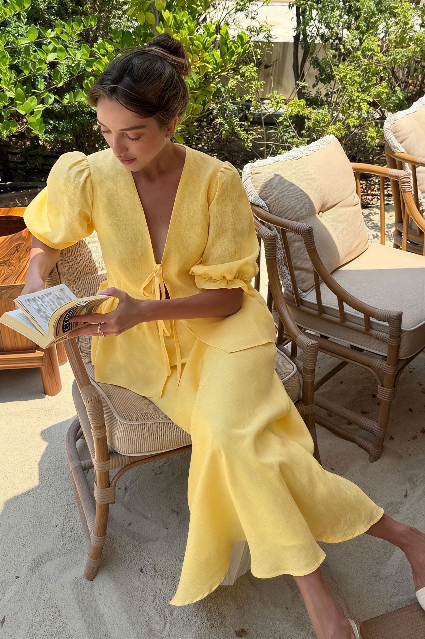 SOERA Indra Tie - Front Ruffle Skirt Set - Sets -  Yellow S