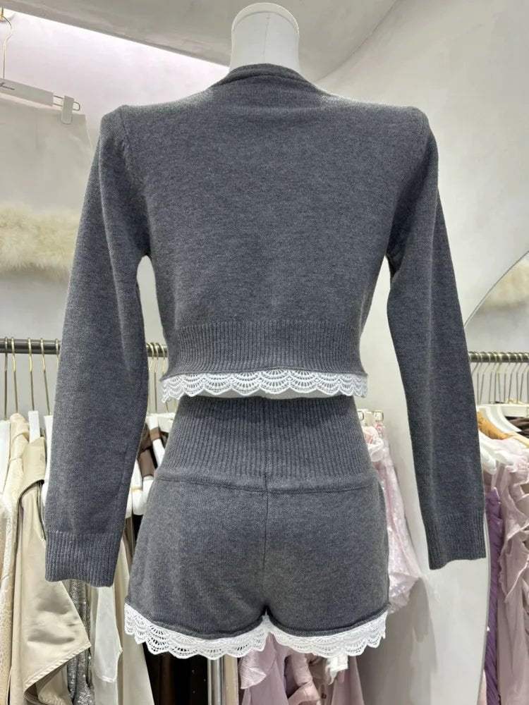 SOERA Lucy Lace Trim Cardigan Short Set - Sets - 1005007642040518-;Sl1769140529536507600 Medium