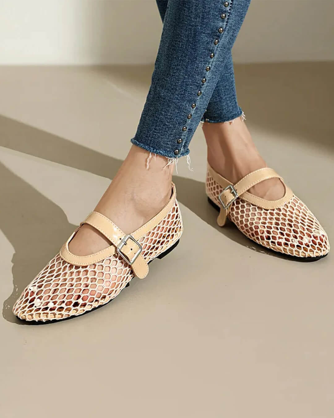 SOERA Bianca Buckled Mesh Ballet Flats - Shoes -  Beige 35