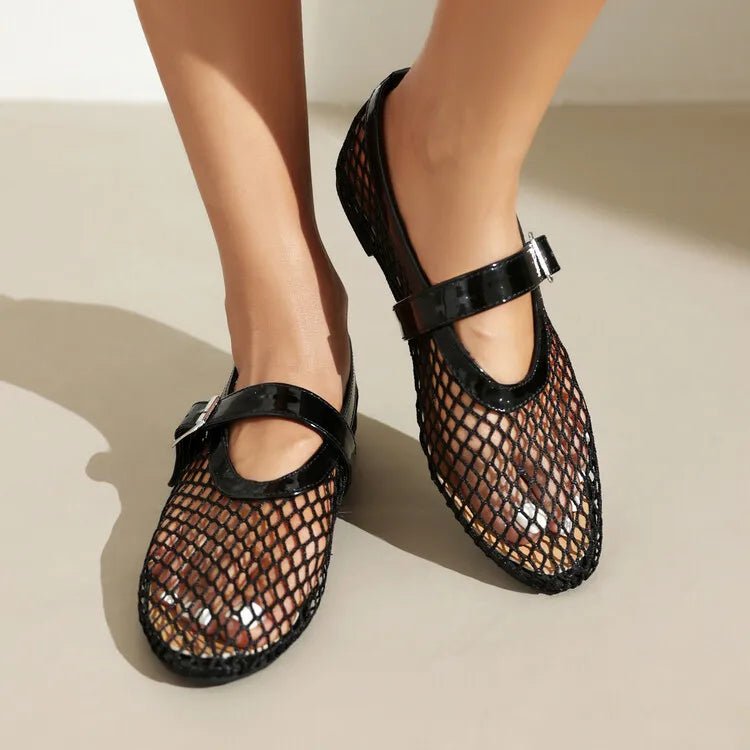 SOERA Bianca Buckled Mesh Ballet Flats - Shoes -  Black 35