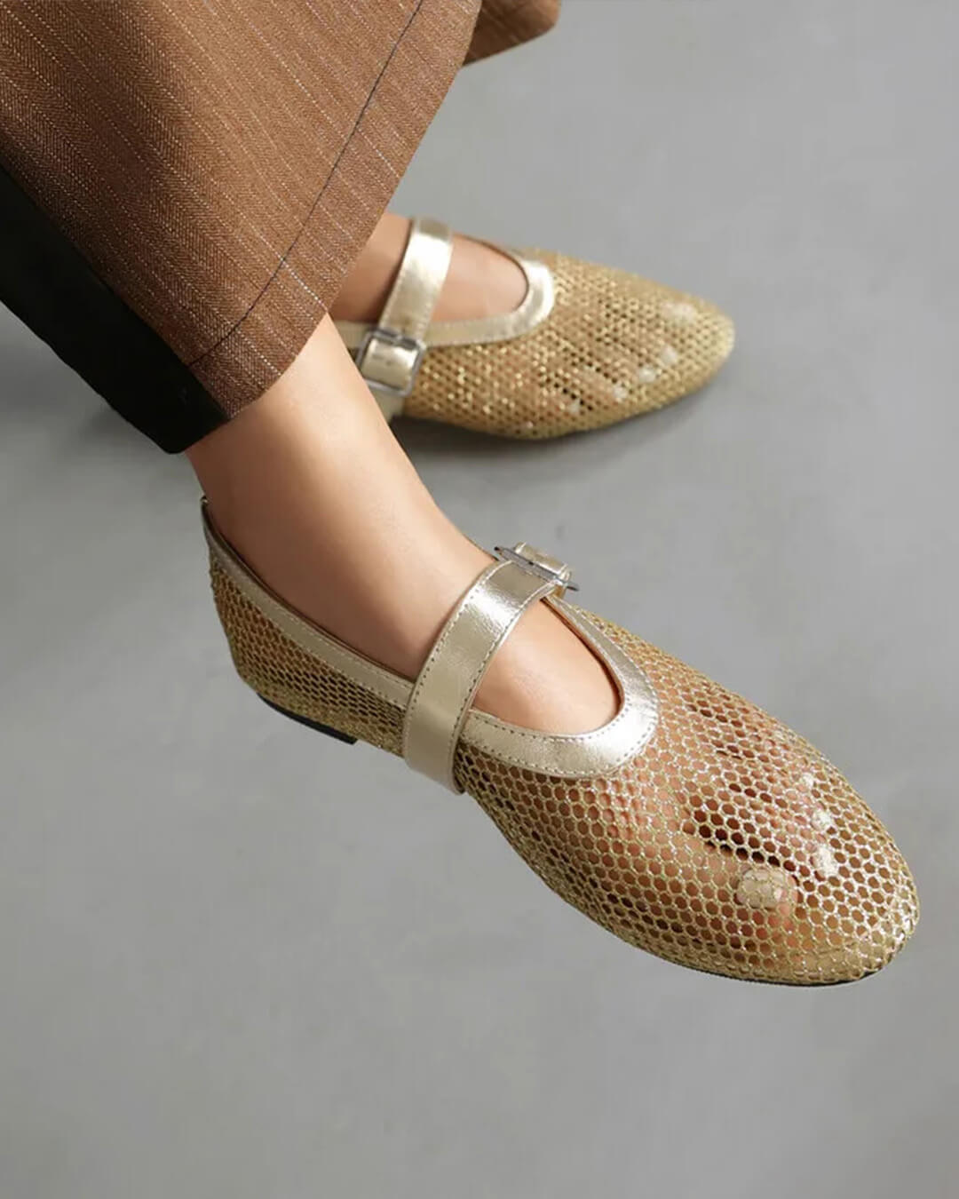 SOERA Bianca Buckled Mesh Ballet Flats - Shoes -  Gold 35