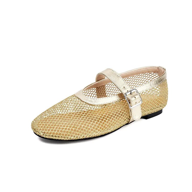 SOERA Bianca Buckled Mesh Ballet Flats - Shoes -  Red 35