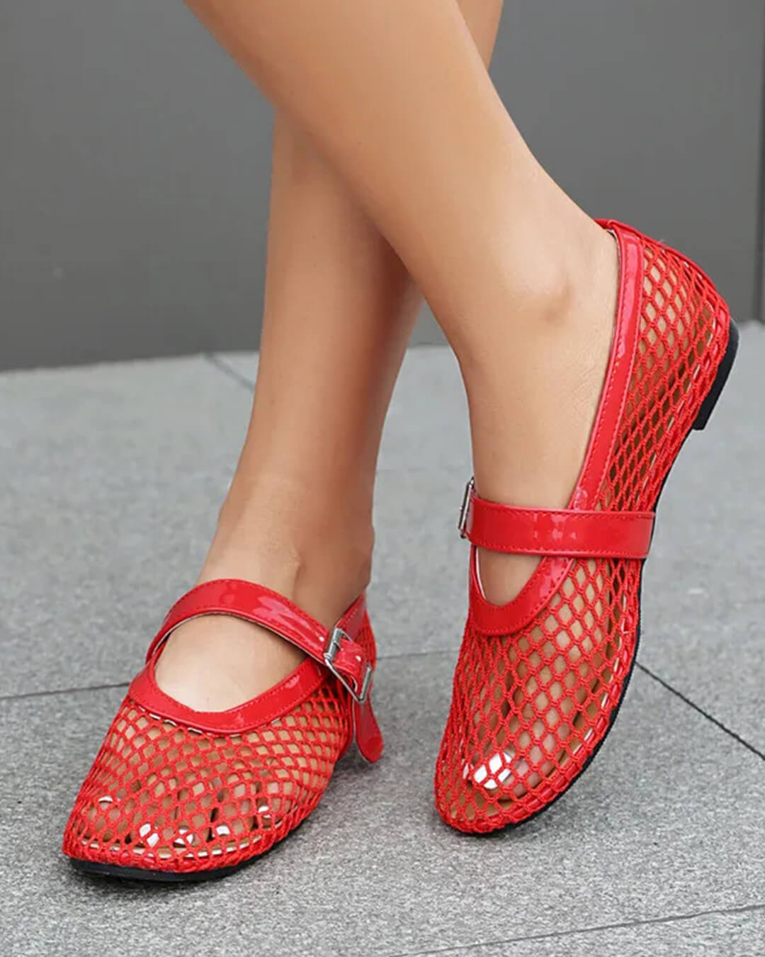 SOERA Bianca Buckled Mesh Ballet Flats - Shoes -  Red 36