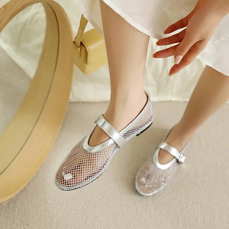 SOERA Bianca Buckled Mesh Ballet Flats - Shoes -  Silver 35