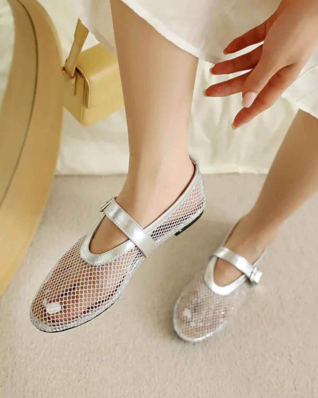 SOERA Bianca Buckled Mesh Ballet Flats - Shoes -  Silver 36