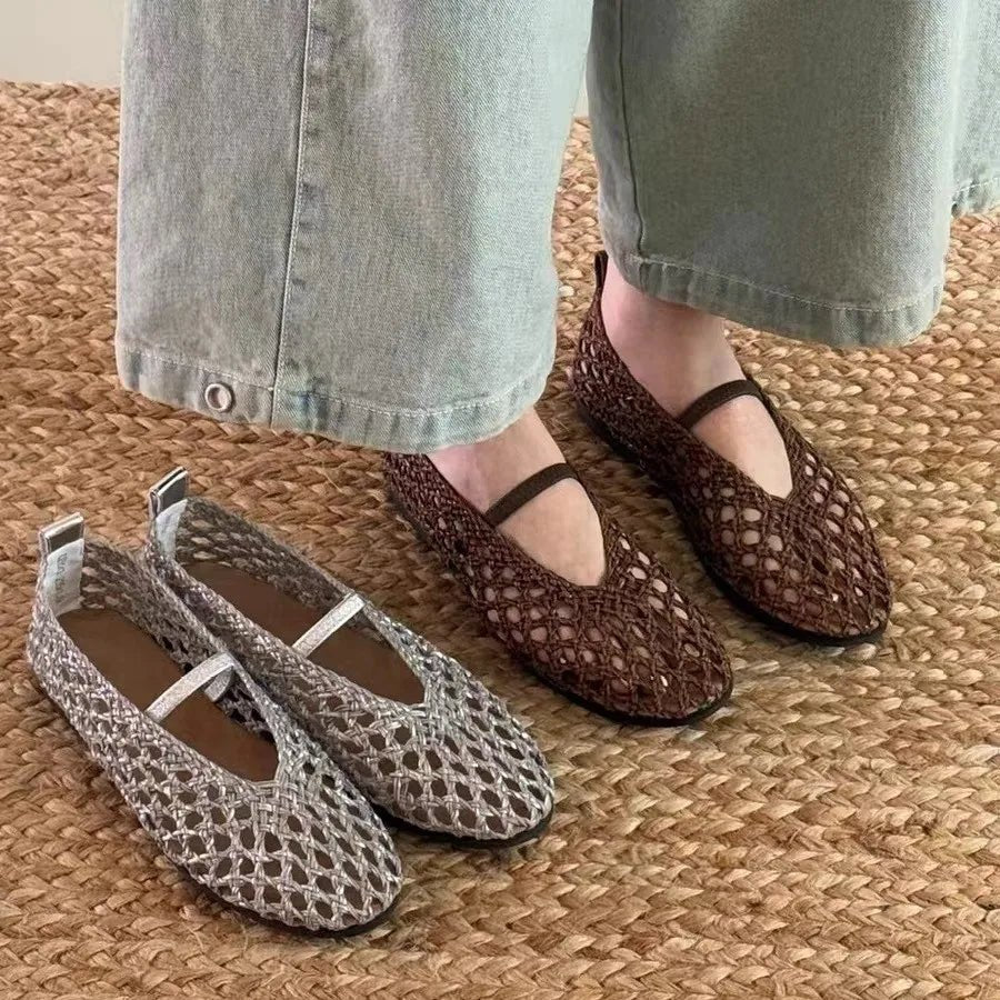 SOERA Francesca Hollow Woven Flat Shoes - Shoes - 1005009205383908-;If1775031593752933286 Silver 40