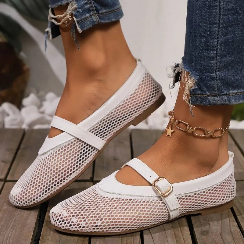 SOERA Hermione Mesh Mary Jane Ballet Flats - Shoes -  White 35