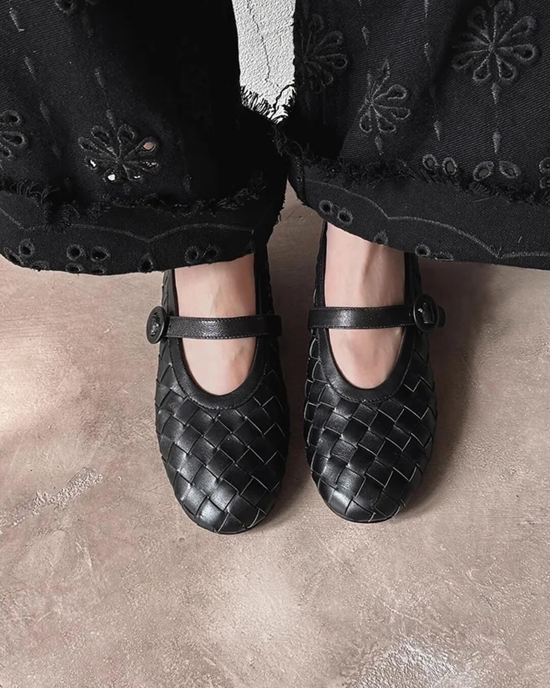 SOERA Lisbeth Woven Leather Flat Shoes - Shoes - 1005010392961053-;hf1770303445603967680 Black 36