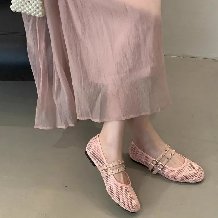 SOERA Valerie Buckled Mesh Ballet Flats - Shoes - 1005008919633161-;Gt1774869391273427941 Pink 36
