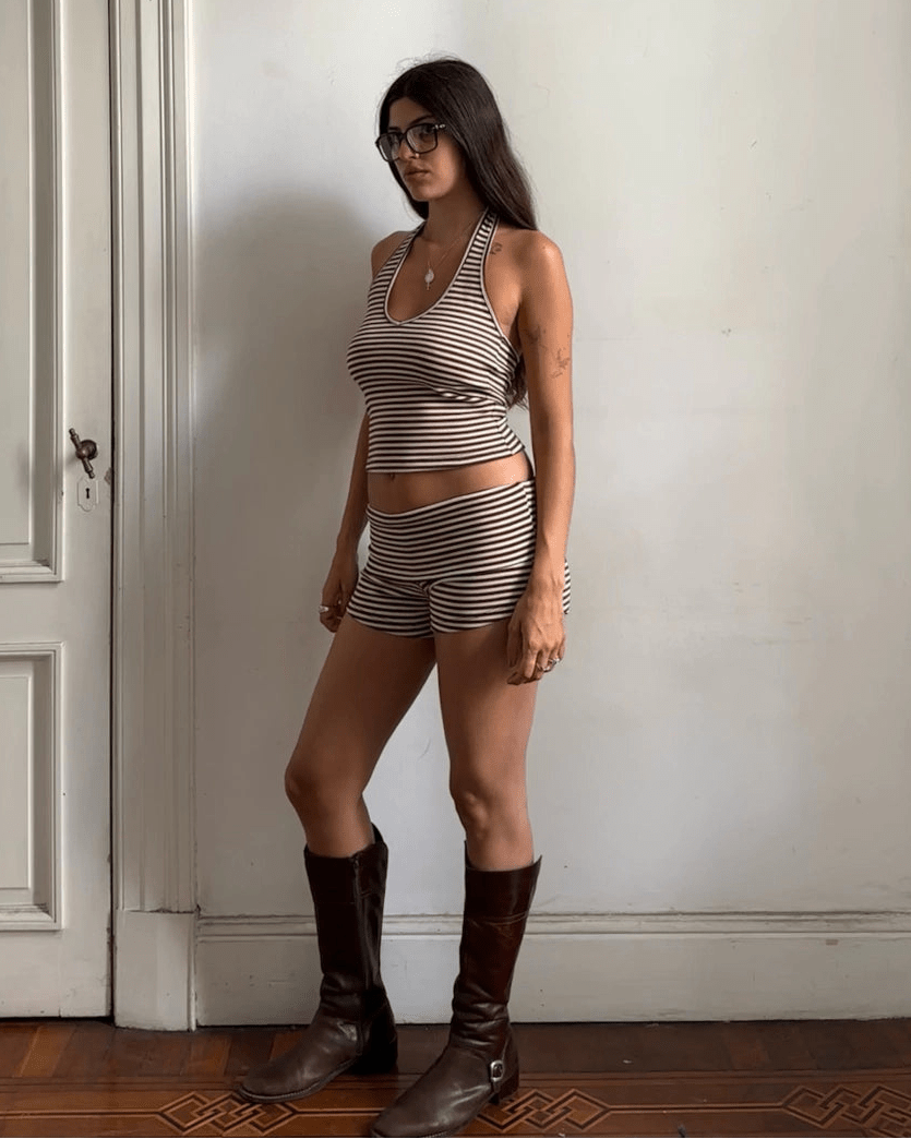 SOERA Sienna Striped Halter Tank and Shorts Set - Shorts Set - SOERA-202691-BRO-XL-25027 Brown XL