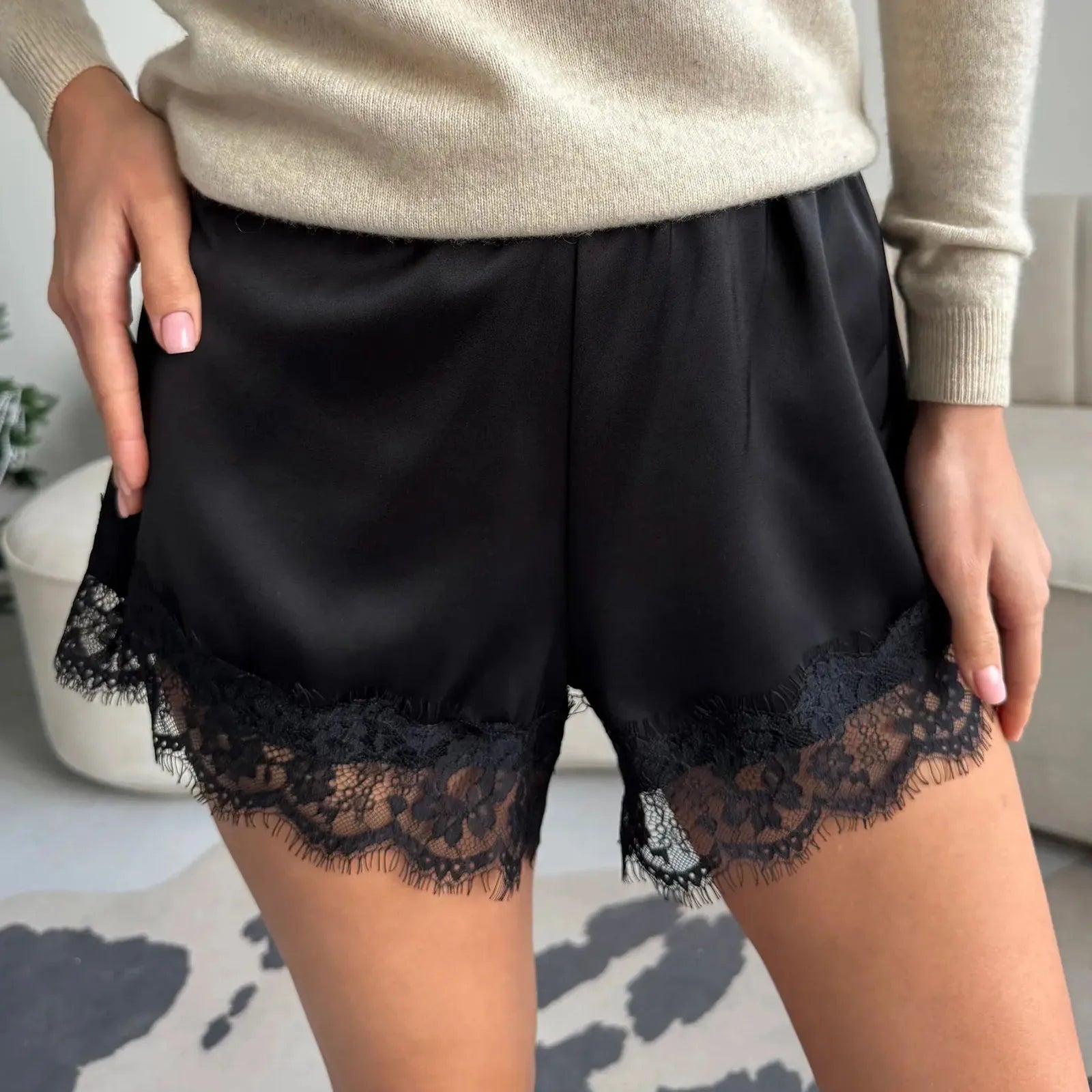 SOERA Suzette Lace Satin Shorts - Shorts - 1005010682962242-;IK1770053336657859204 Apricot S