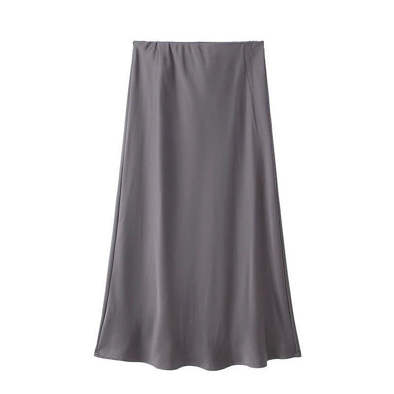 SOERA Anais High Waist Black Satin Midi Skirt - Skirt -  Grey XS