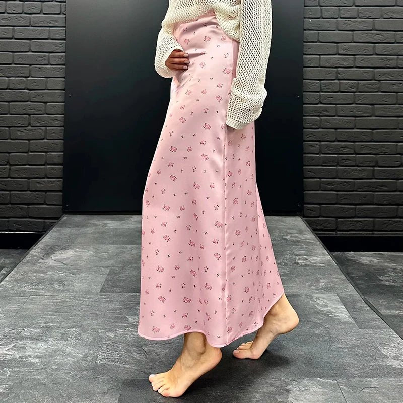 SOERA Bianca High Waist Satin Printed Midi Skirt - Skirt -  Pink M