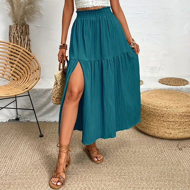 SOERA Maia Bohemian Midi Ruffle Skirt - Skirt -  Teal Blue M