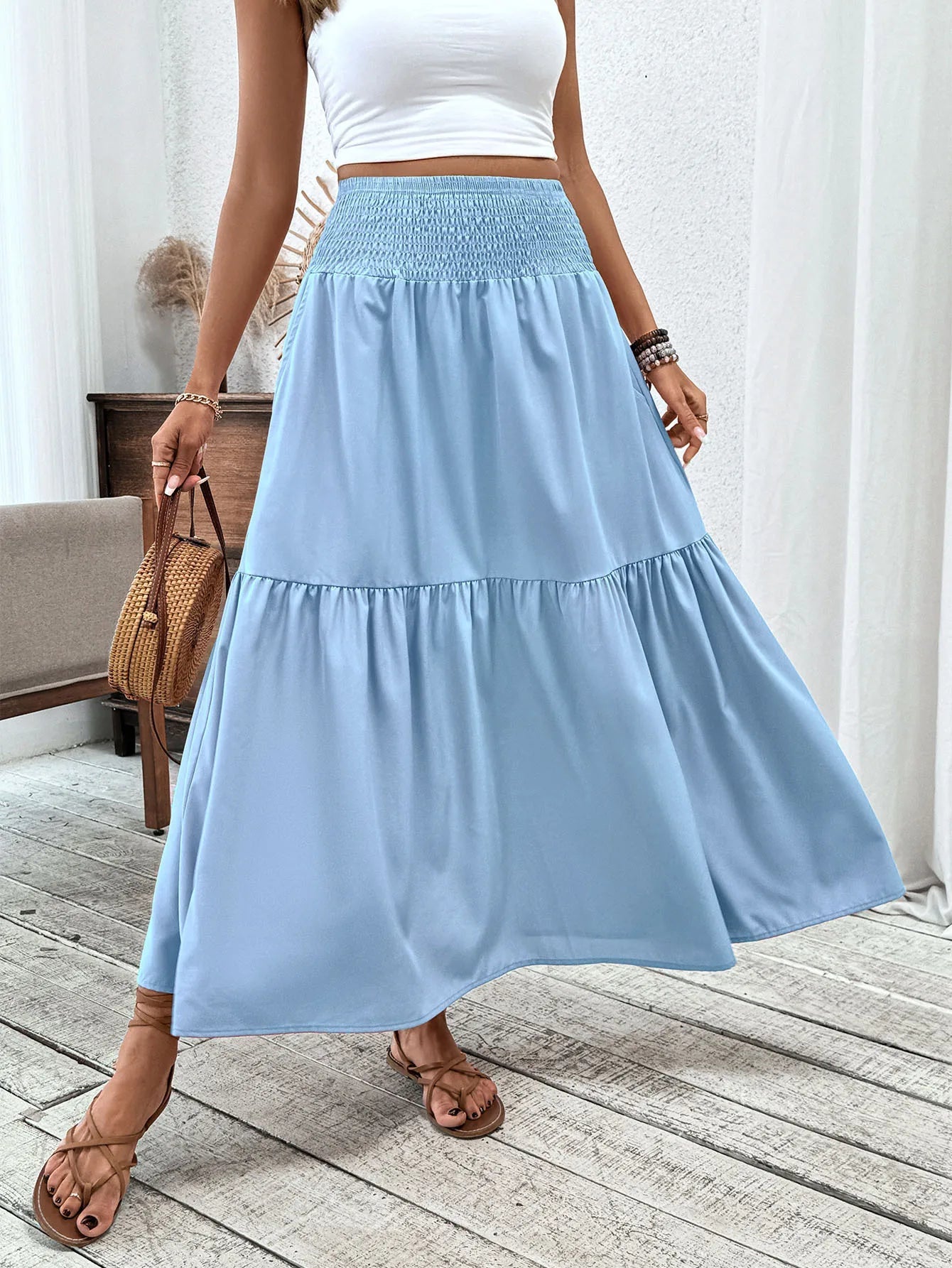 SOERA Rivka Boho Floral Maxi Skirt - Skirt -  Plain Blue S