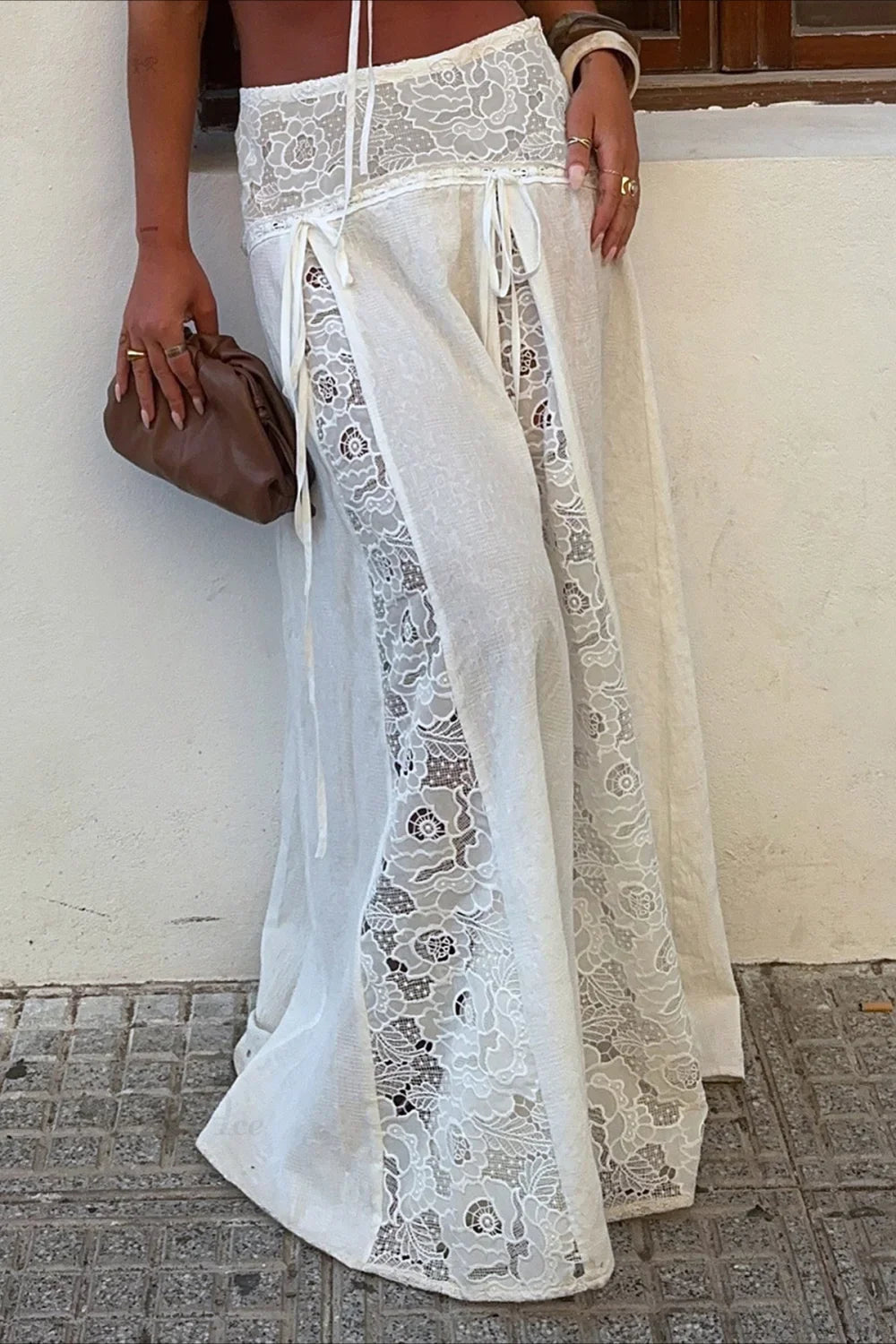 SOERA Celeste Boho Lace Patchwork Maxi Skirt - Skirts -  White S