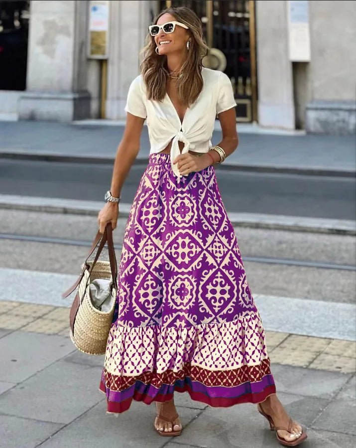 SOERA Zara Boho Printed Midi Swing Skirt - Skirts -  Olive S