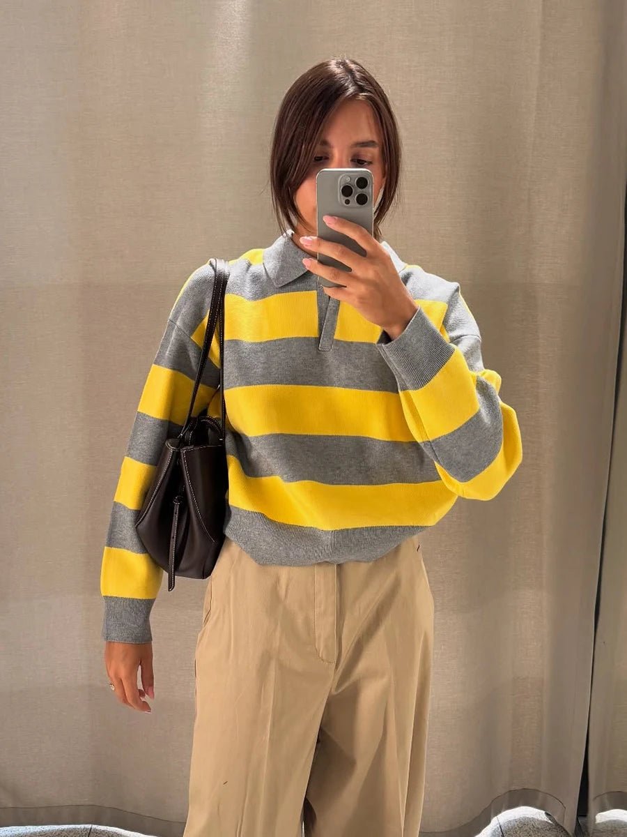 SOERA Una Striped Knitted V - Neck Pullover - Sweater -  M