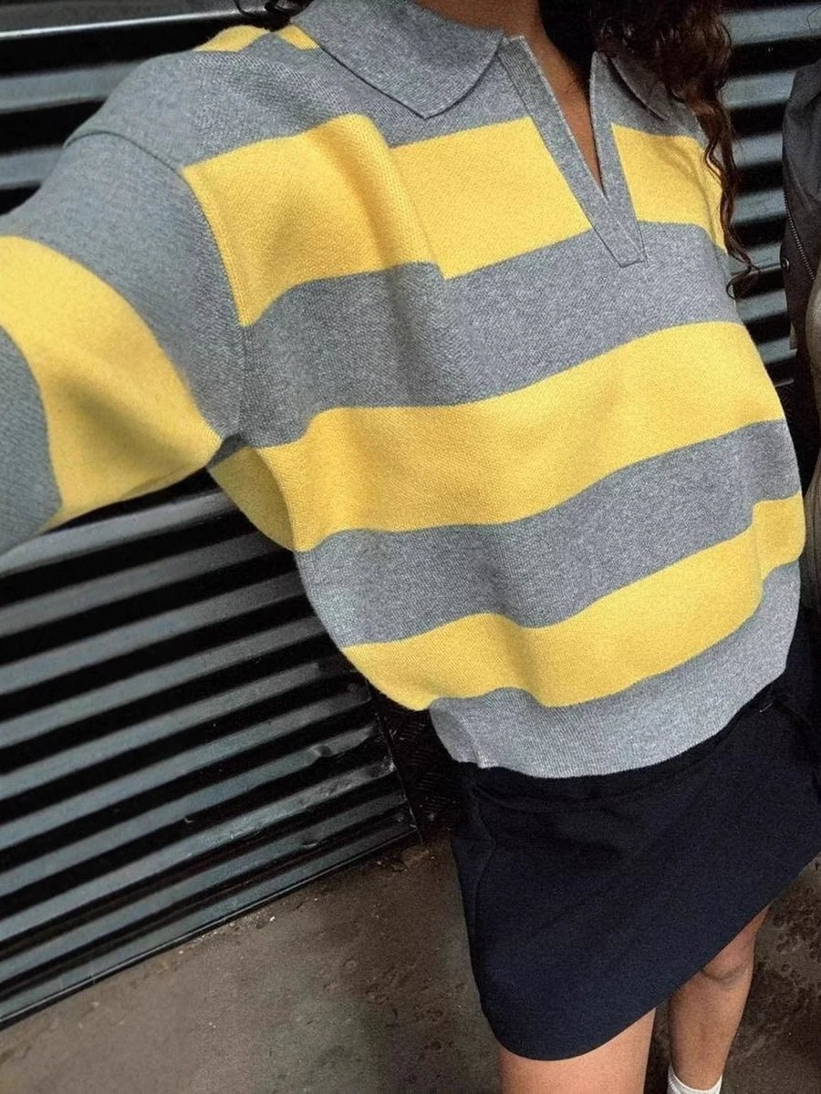 SOERA Una Striped Knitted V - Neck Pullover - Sweater -  S