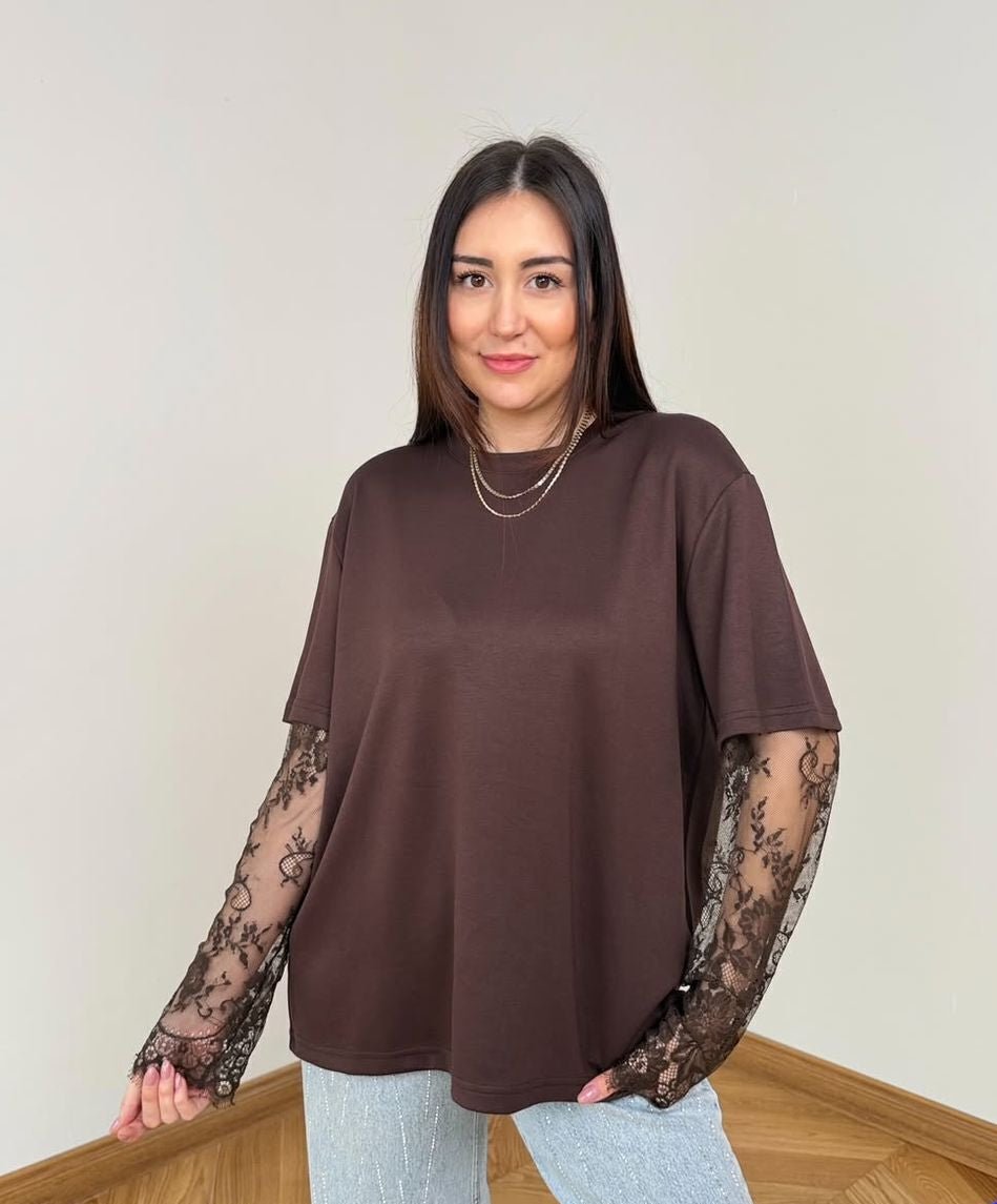 SOERA Bella Lace Splice Long Sleeve Tee - Top -  M