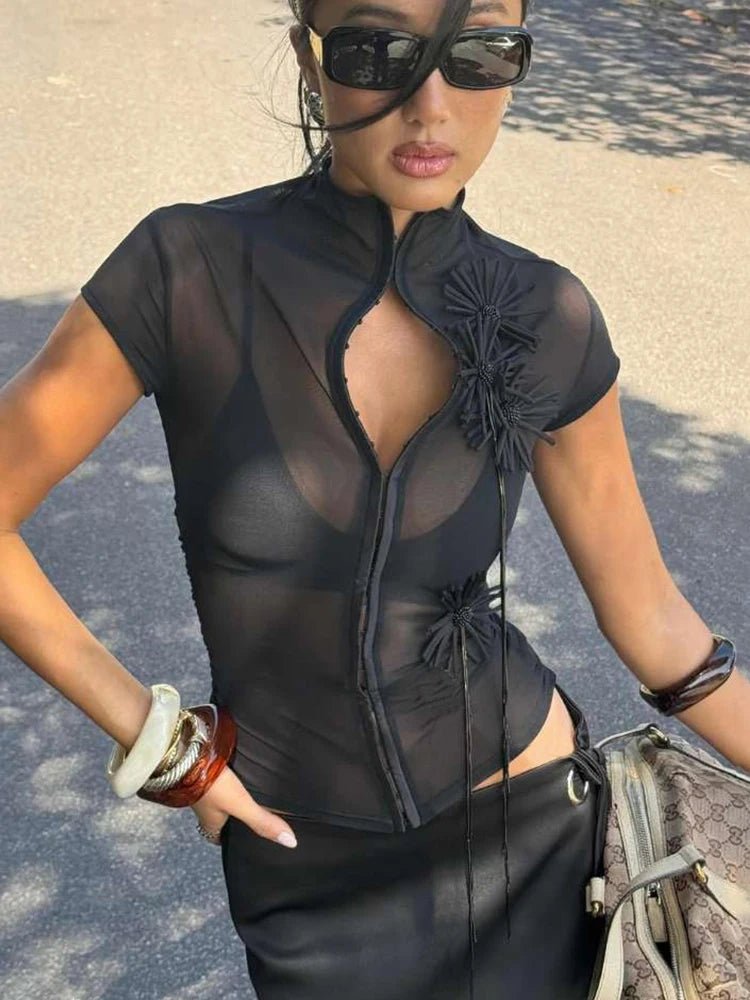 SOERA Kalia Tassel Applique Crop Top - Top -  Black S