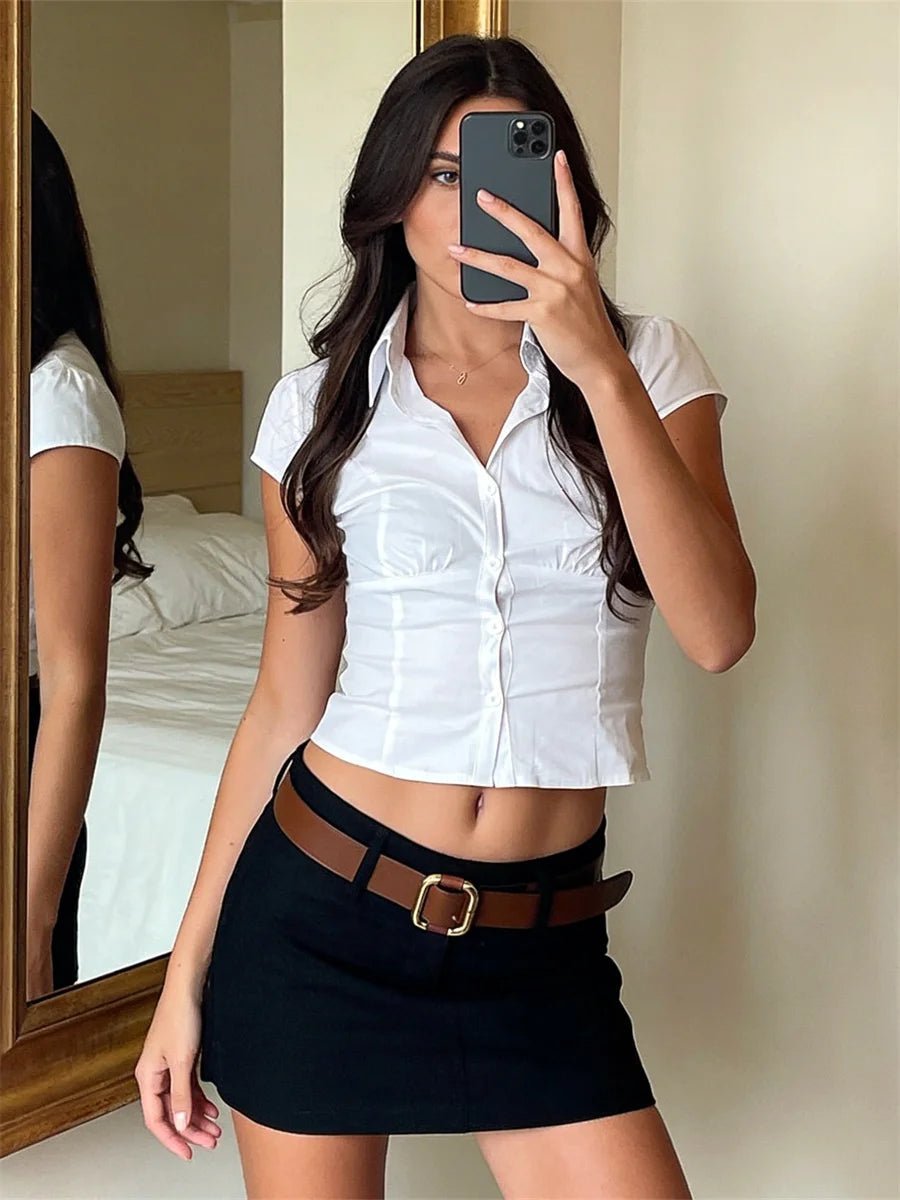 SOERA Ariana Cropped Button-Down Blouse - Tops -  White S