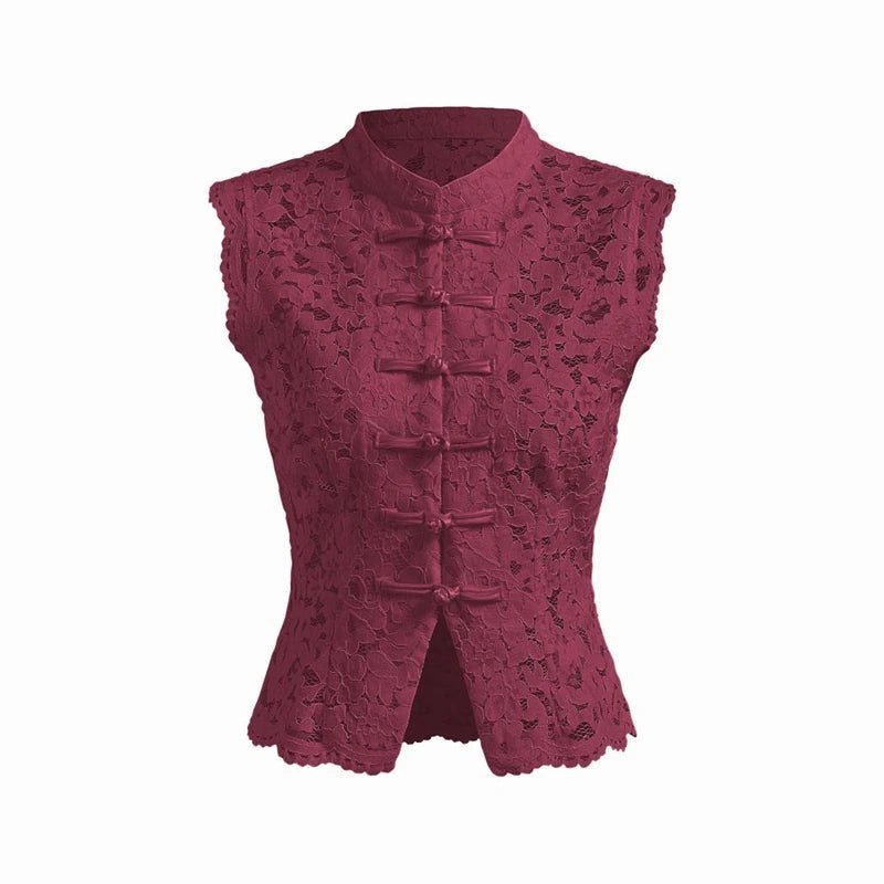 SOERA Beatrix Sheer Lace Mandarin Collar Blouse - Tops -  White S