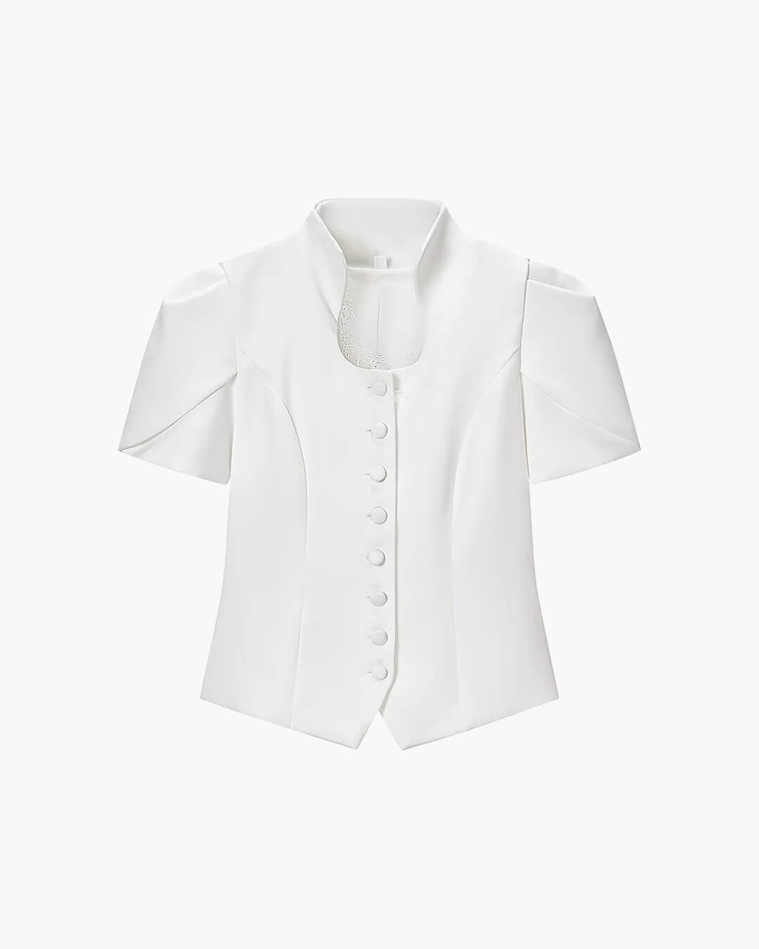 SOERA Bianca Button Front Stand Collar Top - Tops -  White S