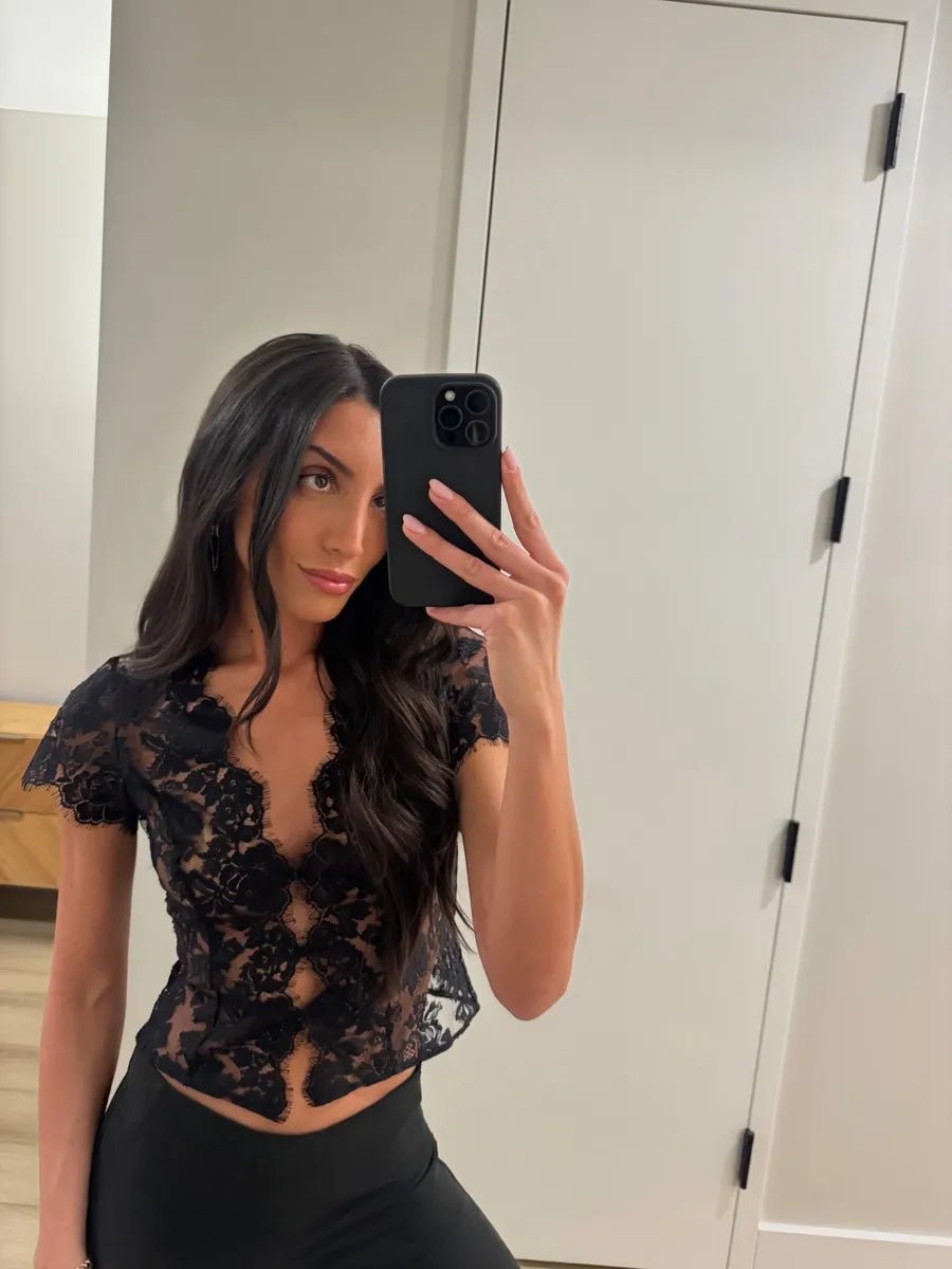 SOERA Celeste Lace V - Neck Corset Top - Tops -  Black L