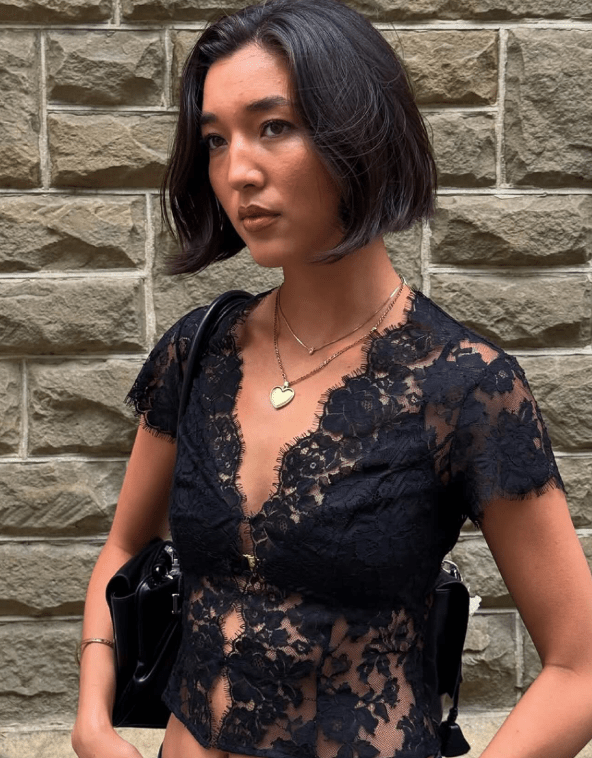 SOERA Celeste Lace V - Neck Corset Top - Tops -  Black M