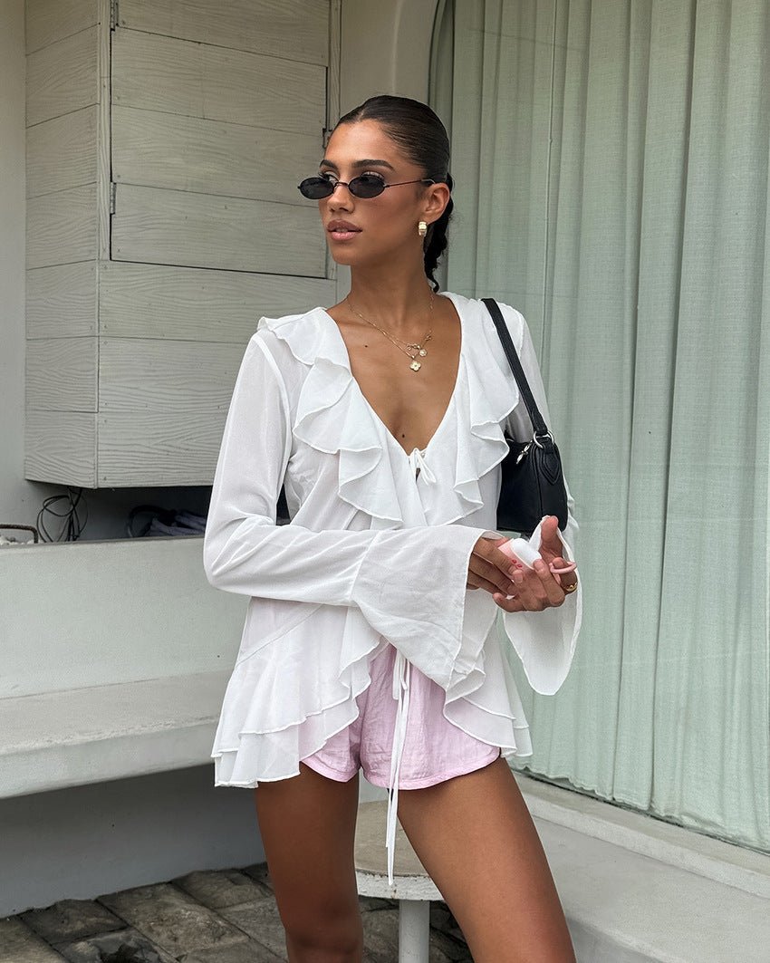 SOERA Desiree Deep Neck Ruffled Top - Tops - ie1770344797579018666 M