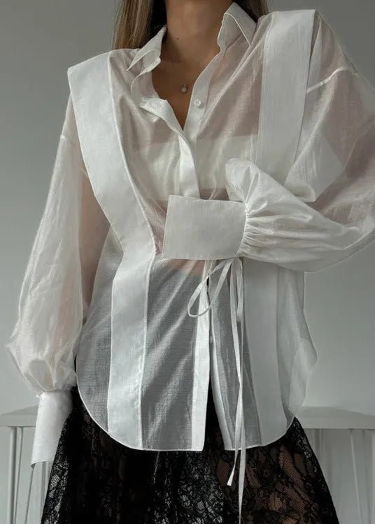 SOERA Isabella Oversized Ribbon-Tie Puff Sleeve Shirt - Tops -  Pink S