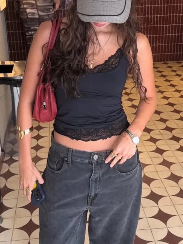 SOERA Jaelyn Lace Trim Tank Top - Tops - 1005010595628459-;Oh1771345068339190302 Black M