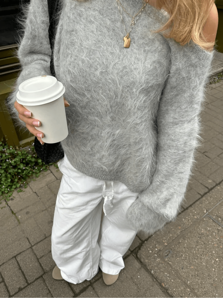 SOERA Meryl Off - Shoulder Mohair Sweater - Tops - 1005009710618849-;Lx1762946091563222609 Gray S