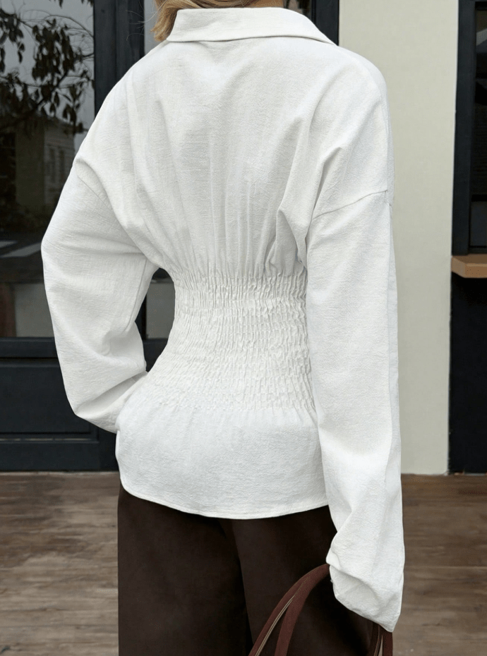 SOERA Sara Long Sleeve Ruched Top - Tops - 1005010048738328-;oB1775063643546662684 White M