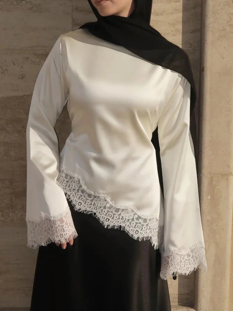 SOERA Serena Lace Satin Long Sleeve Top - Tops -  White S