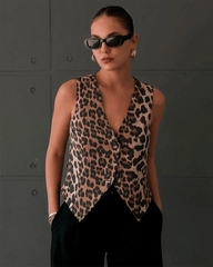 Bianca bodywarmer met luipaardprint