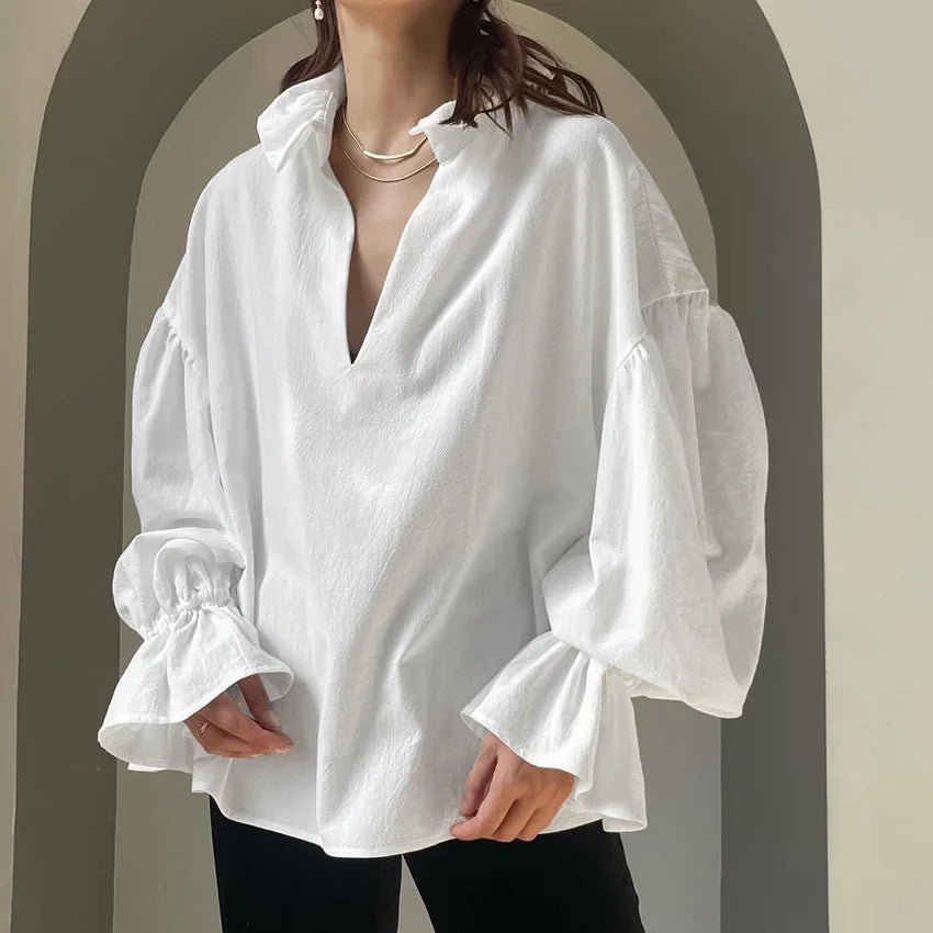 SOERA Vivian V-Neck Puff Long Sleeve Blouse - Tops - 1005011795904064-;Pf1776154513968637042 S