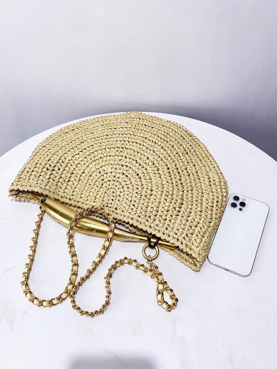 SOERA Sophia Sequined Straw Shoulder Bag - Bag -  Beige