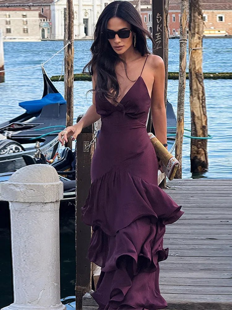 SOERA Venetia Ruffled Sling Evening Dress - Dress -  Purple M